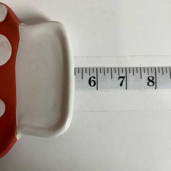 Mushroom Shaped Ceramic Trinket Dish Red White Polka Dot Design 5" x 5" USA - Picture 4 of 5